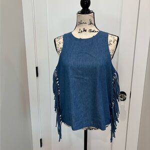 English Factory Blue Fringe Denim Tank Top